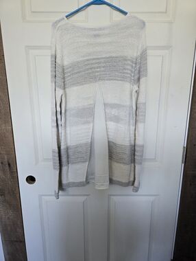 Light Gray and White Striped Open-back Women’s Sweater